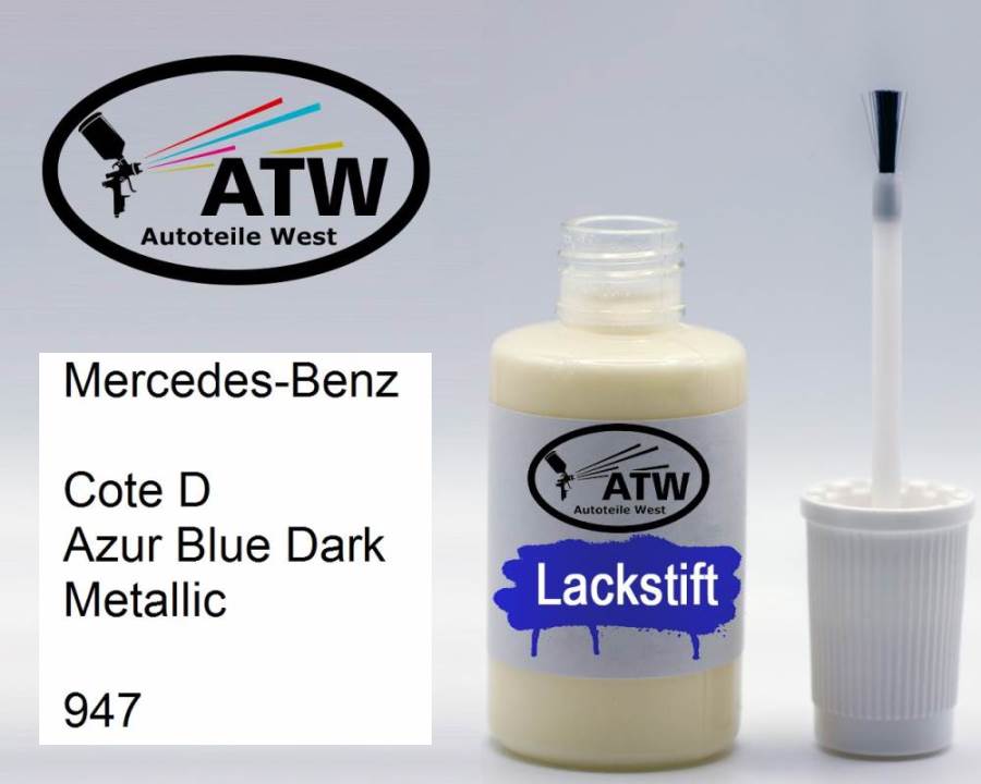 Mercedes-Benz, Cote D Azur Blue Dark Metallic, 947: 20ml Lackstift, von ATW Autoteile West.